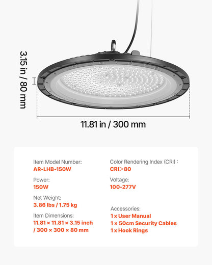 20 Pack LED High Bay Lights, 5000K 150W 21000LM Super Bright UFO LED Warehouse Shop Lights, IP65 Waterproof, 100-277V Wide Voltage for Warehouse Workshop Factory Gym Garage Barn, Black