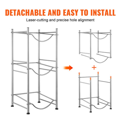 3-våningars vattenkannahållare, 23 liters vattenflaskhållare, enradig vattenflaskställ för 3 flaskor, kraftigt vattenkannaställ för kök, kontor, vardagsrum, silver