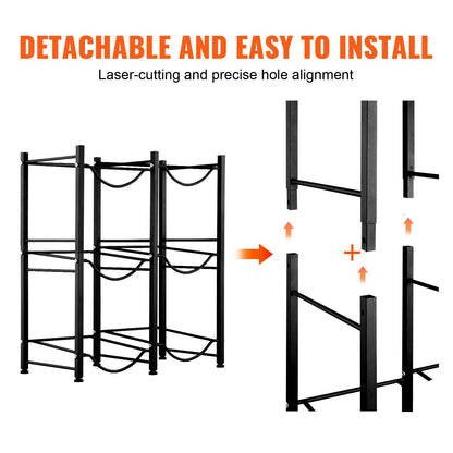 3-våningars vattenkannahållare, 5-gallons vattenflaskhållare, dubbelradig vattenflaskställ för 6 flaskor, kraftig vattenkannaställ för kök, kontor, vardagsrum, svart