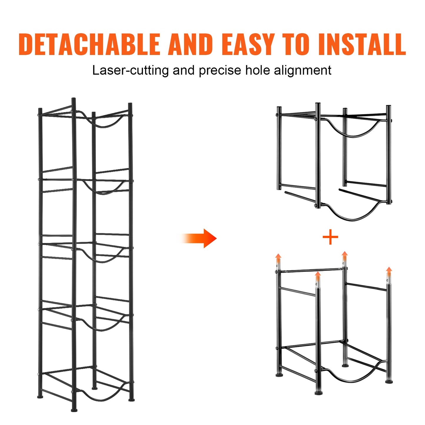 5 Tiers Water Jug Holder Single Row Water Bottle Rack for 5 Bottles, Heavy Duty Water Dispenser Rack with 5 Slots for Gallon Jugs, Detachable Water Storage Shelf Organizer for Home Living Room Office, Black