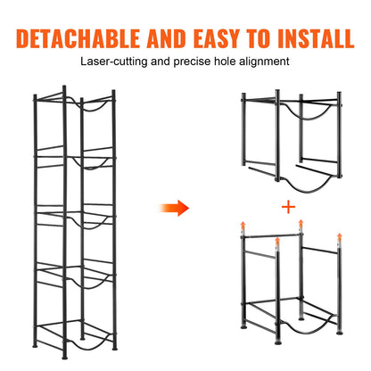 5 Tiers Water Jug Holder Single Row Water Bottle Rack for 5 Bottles, Heavy Duty Water Dispenser Rack with 5 Slots for Gallon Jugs, Detachable Water Storage Shelf Organizer for Home Living Room Office, Black