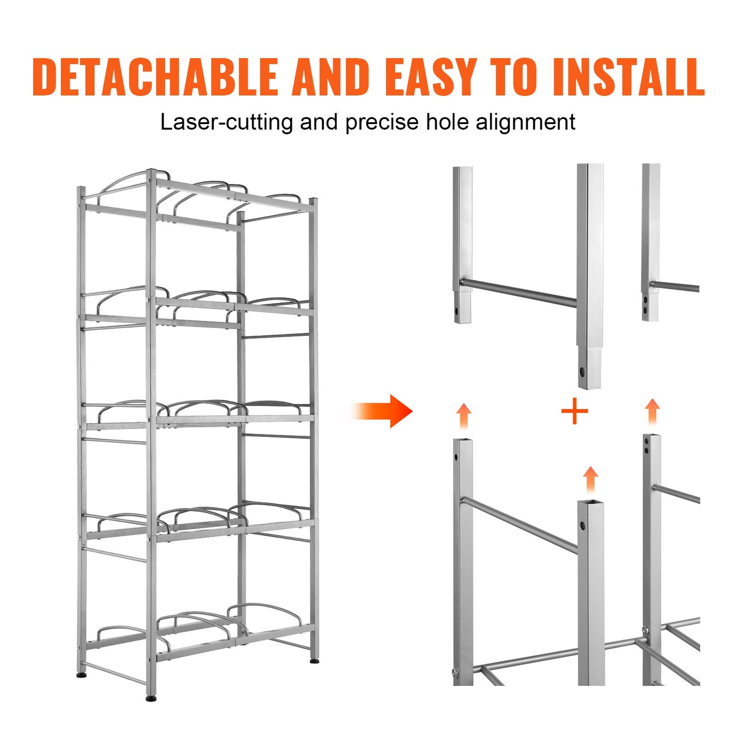 5 Tiers Water Jug Holder, 5 Gallon Water Bottle Holder, Double Row Water Bottle Rack for 10 Bottles, Heavy Duty Water Jug Rack for Kitchen, Office, Living Room, Silver Gray