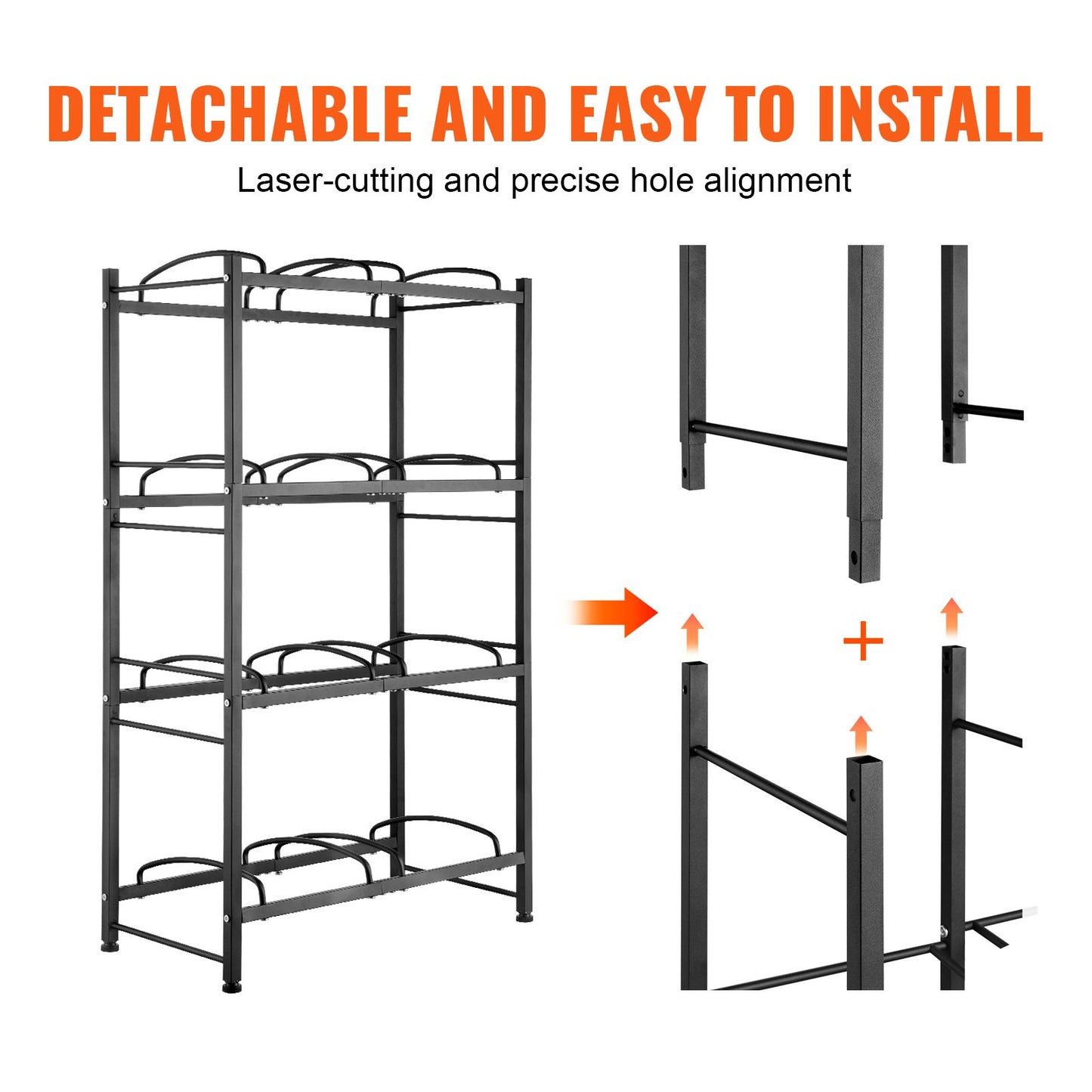 4 Tiers Water Jug Holder, 5 Gallon Water Bottle Holder, Double Row Water Bottle Rack for 8 Bottles, Heavy Duty Water Jug Rack for Kitchen, Office, Living Room, Black