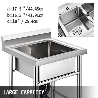 Handmade Sink Non-magnetic Stainless Steel Kitchen Sink Hand Made 1 Compartment 17.5 x 10 x 16.5 Inch Capacity Huge Tub Sink for Farmhouse Cafe Shop Hospital