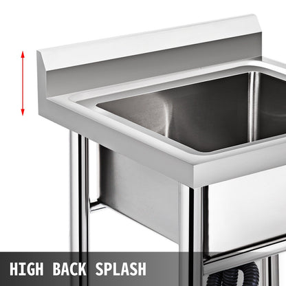 Handmade Sink Non-magnetic Stainless Steel Kitchen Sink Hand Made 1 Compartment 17.5 x 10 x 16.5 Inch Capacity Huge Tub Sink for Farmhouse Cafe Shop Hospital