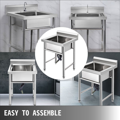 Handmade Sink Non-magnetic Stainless Steel Kitchen Sink Hand Made 1 Compartment 17.5 x 10 x 16.5 Inch Capacity Huge Tub Sink for Farmhouse Cafe Shop Hospital