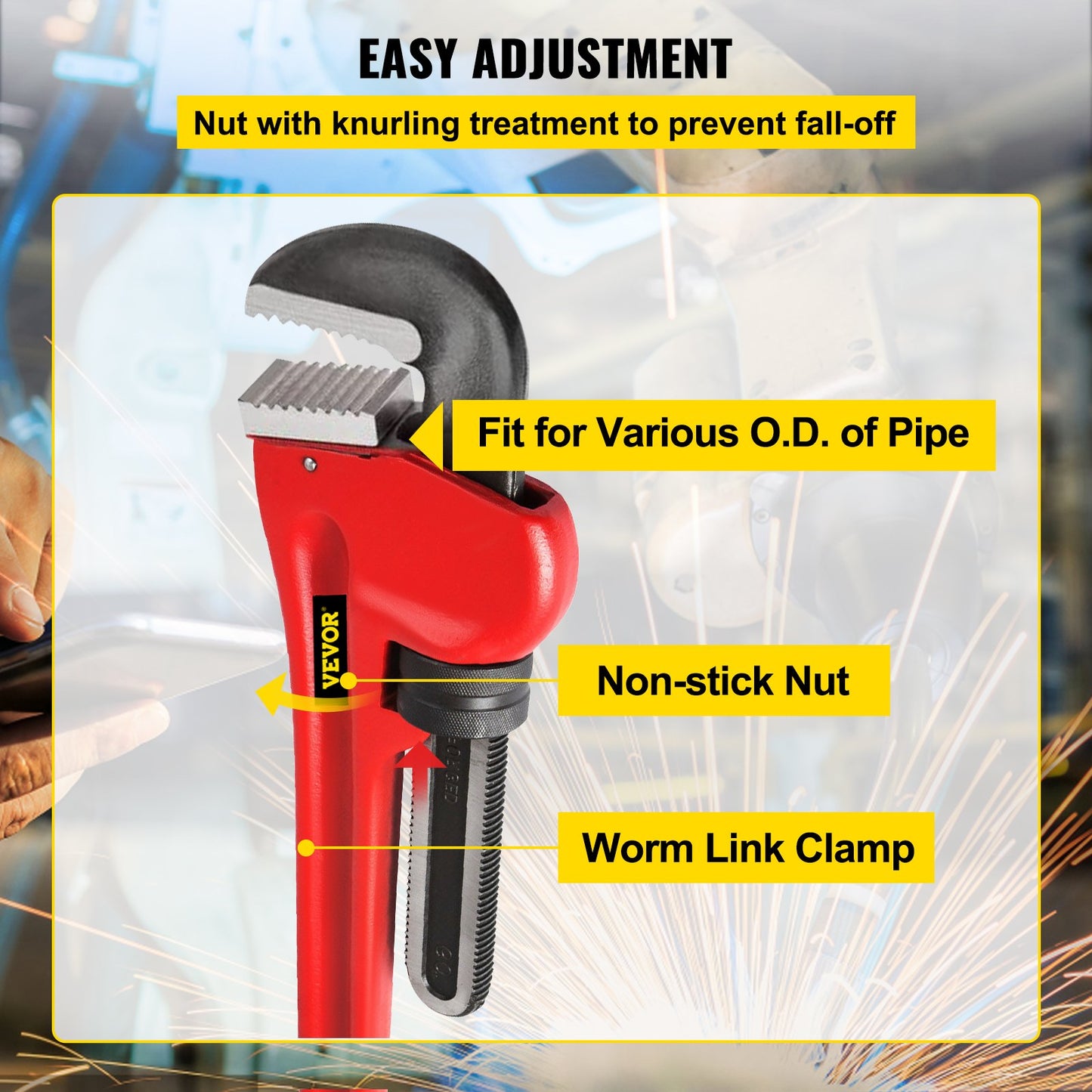 Pipe Wrench, 51 inch, Heavy Duty Cast Iron Straight Plumbing Wrench, Adjustable Plumber Tool for Sink Faucet Toilet Bowl Bathroom Kitchen Drainer Repair Installation