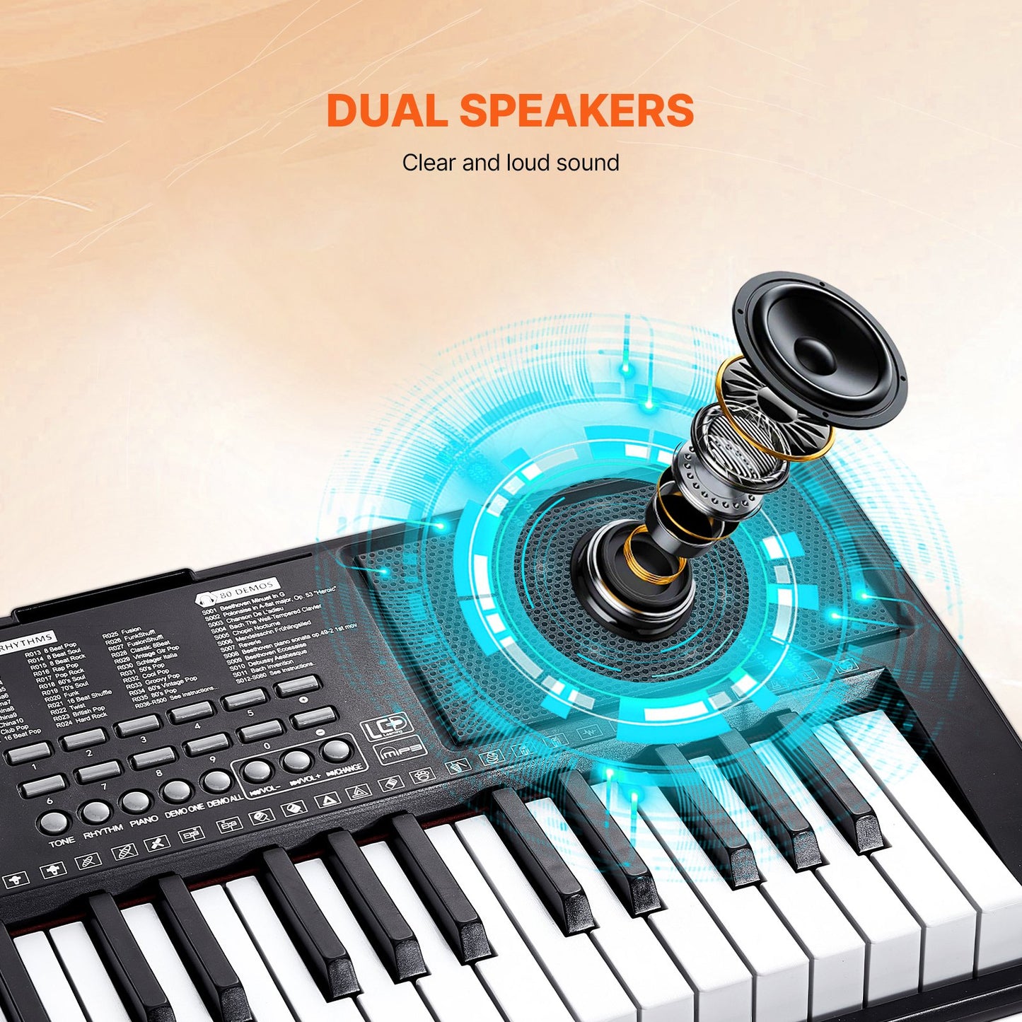 61 Key Digital Keyboard Piano, Lighted Keys, Electric Portable Piano with Adjustable Stand 600 Tones 500 Rhythms Built-In Speakers Sustain Pedal Headphones, USB MIDI for Beginners