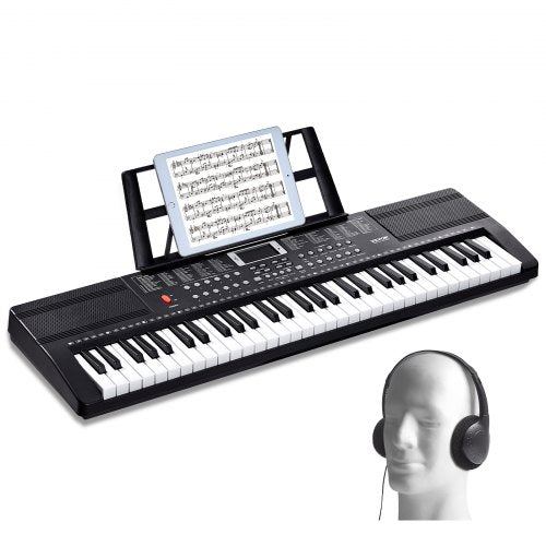 61 tangenters digitalt keyboardpiano, 200 toner och 200 rytmer, elektriskt bärbart pianokeyboardkit med 60 demolåtar, inbyggda dubbla högtalare, hörlurar, pianoklistermärken för nybörjare
