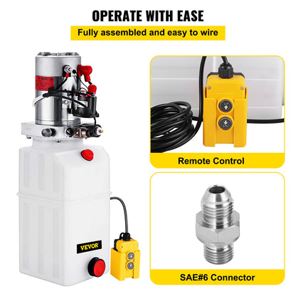 Mophorn 6-liters hydraulaggregat enkelverkande hydraulpump tippvagn 12V DC med 6-liters metallbehållare hydraulaggregat för billyft