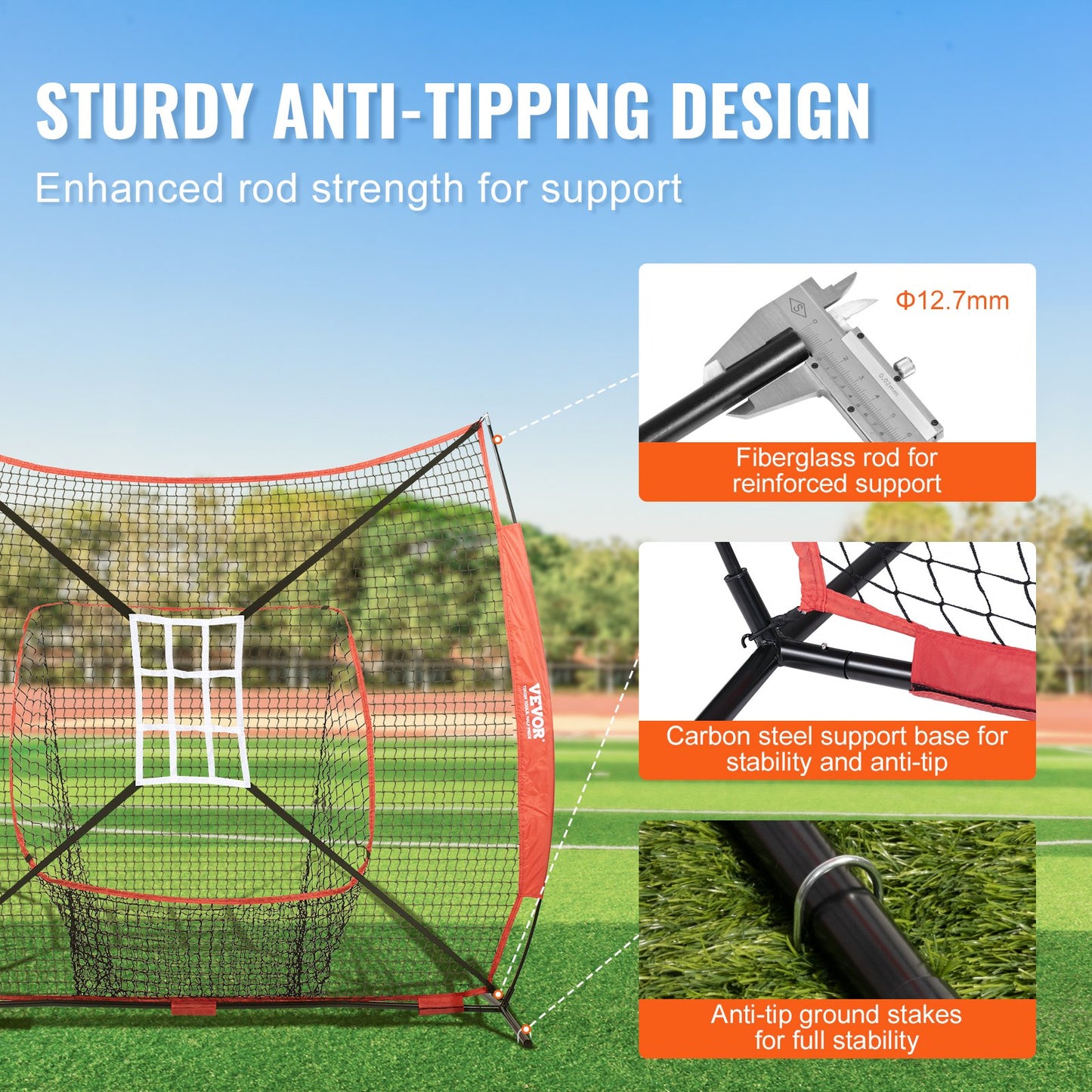 7x7 ft Baseball Softball Practice Net, Portable Baseball Training Net for Hitting Catching Pitching, Backstop Baseball Equipment with Bow Frame, Carry Bag, Strike Zone, Ball, Tee, Ball Collector