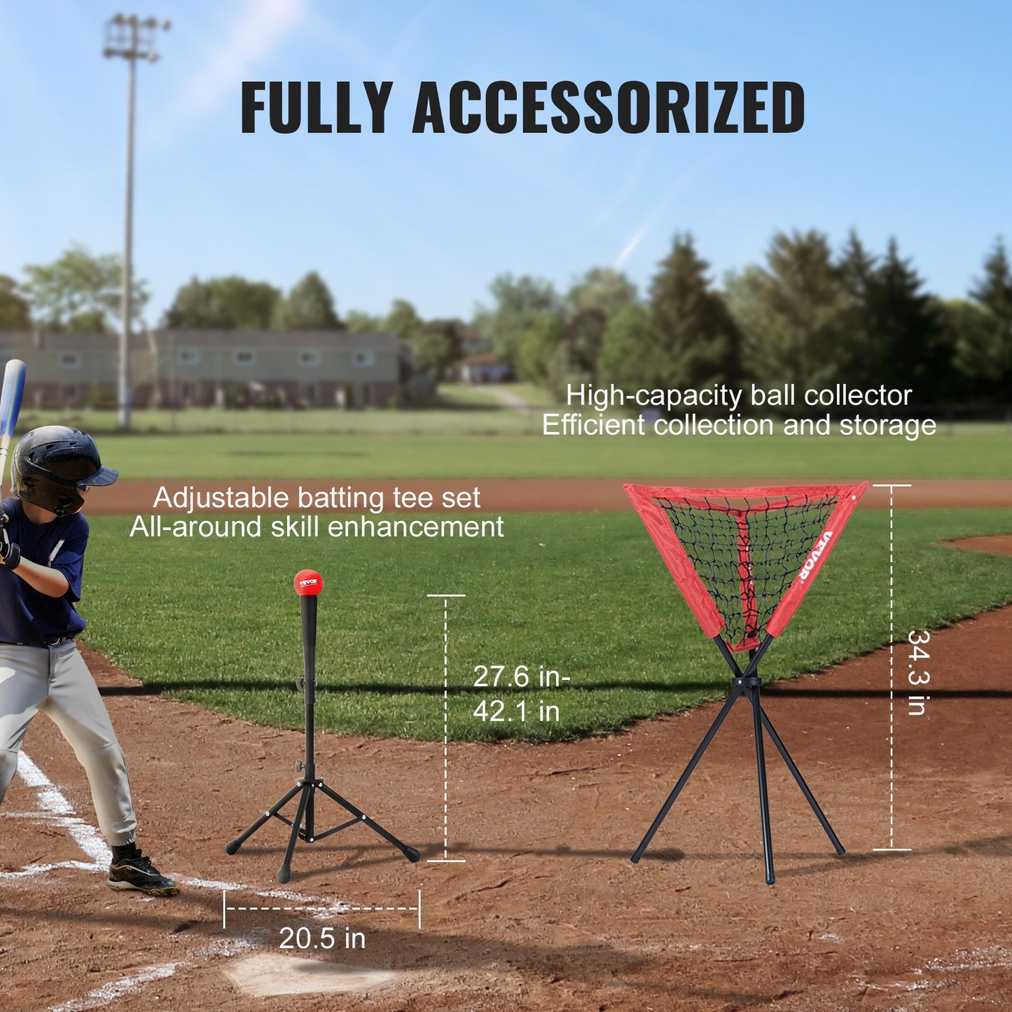 7x7 ft Baseball Softball Practice Net, Portable Baseball Training Net for Hitting Catching Pitching, Backstop Baseball Equipment with Bow Frame, Carry Bag, Strike Zone, Ball, Tee, Ball Collector