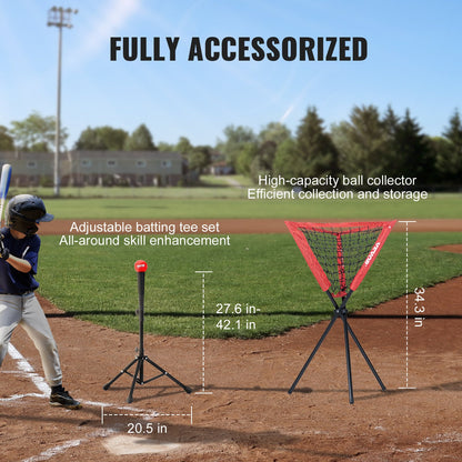 7x7 ft Baseball Softball Practice Net, Portable Baseball Training Net for Hitting Catching Pitching, Backstop Baseball Equipment with Bow Frame, Carry Bag, Strike Zone, Ball, Tee, Ball Collector