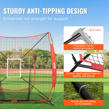 7x7 ft Baseball Softball Practice Net, Portable Baseball Training Net for Hitting Batting Catching Pitching, Backstop Baseball Equipment with Bow Frame, Carry Bag, Strike Zone, Ball, Batting Tee