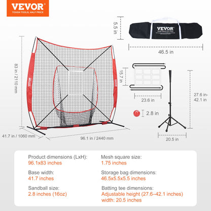 7x7 ft Baseball Softball Practice Net, Portable Baseball Training Net for Hitting Batting Catching Pitching, Backstop Baseball Equipment with Bow Frame, Carry Bag, Strike Zone, Ball, Batting Tee