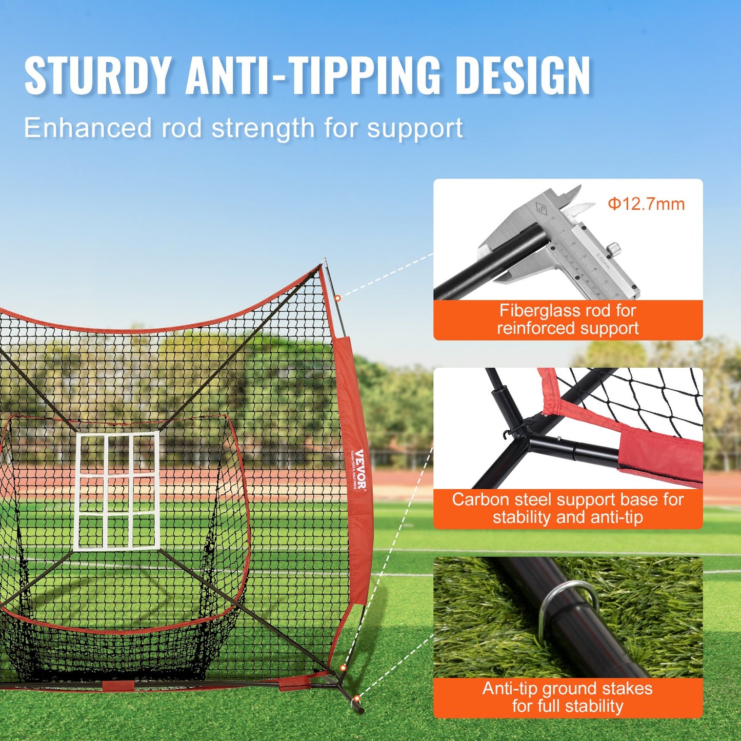 7x7 ft Baseball Softball Practice Net, Portable Baseball Training Net for Hitting Catching Pitching, Backstop Equipment with Bow Frame, Carry Bag, Strike Zone, 12 Balls, Tee, and Ball Collector