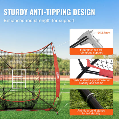 7x7 ft Baseball Softball Practice Net, Portable Baseball Training Net for Hitting Catching Pitching, Backstop Equipment with Bow Frame, Carry Bag, Strike Zone, 12 Balls, Tee, and Ball Collector