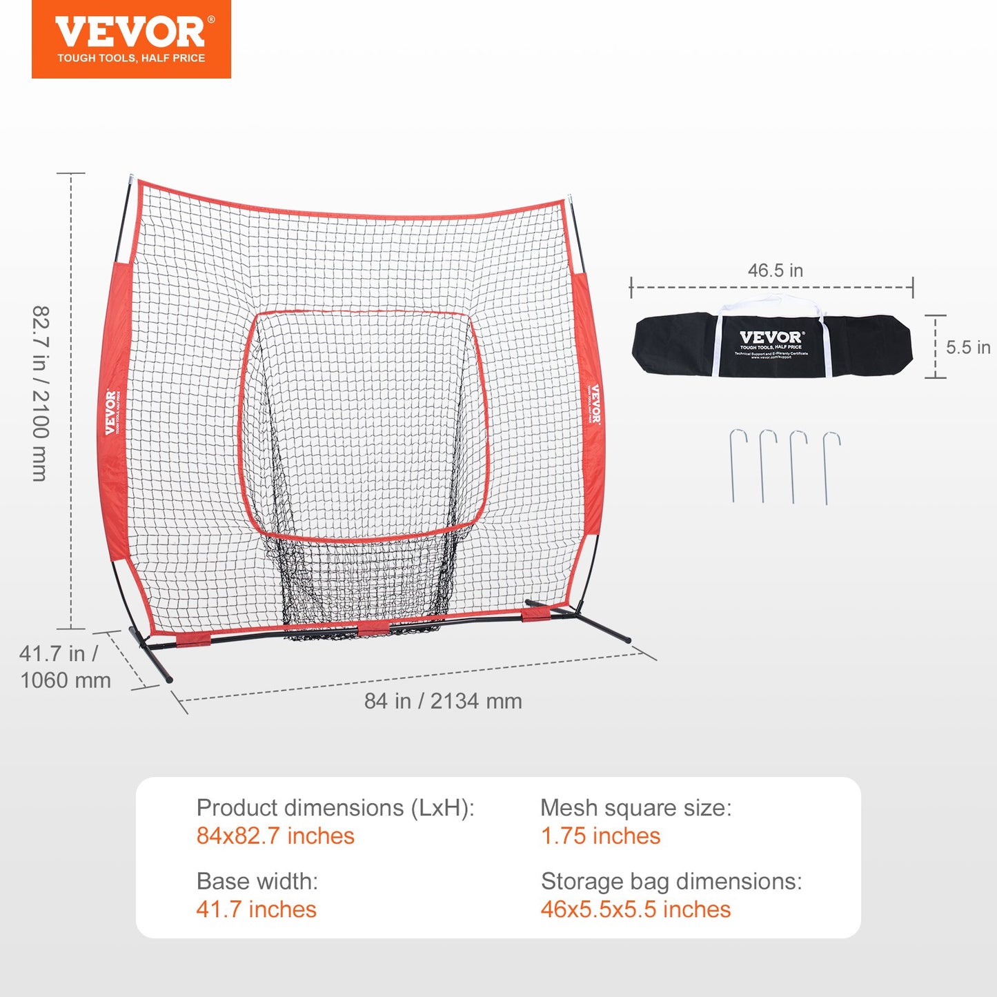 213,4 x 213,4 cm baseboll softboll träningsnät, bärbart basebollträningsnät för slag, slag och fångst, backstop basebollutrustning träningshjälpmedel med bärväska och slagzon