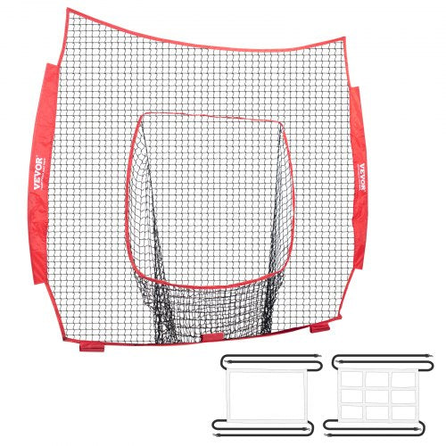 7x7 ft Baseball Softball Practice Net, Portable Baseball Training Net for Hitting Batting Catching Pitching, Backstop Baseball Equipment Training Aids with Strike Zone (Net Only)