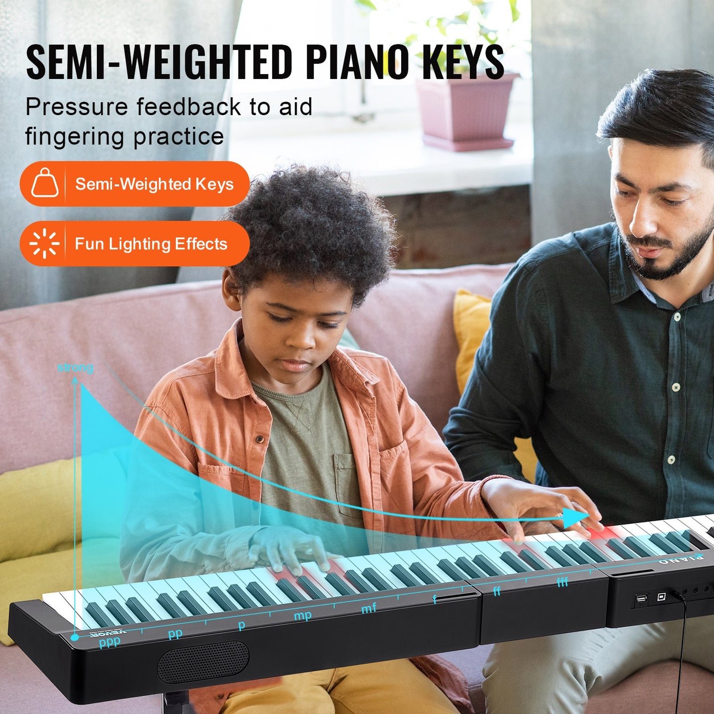 88 Key Digital Piano Keyboard, Semi Weighted Keys, Full Size Electric Portable Keyboard Piano Set with 1000 Tones Built-In Speakers Sustain Pedal Headphones, Bluetooth MIDI USB for Beginners