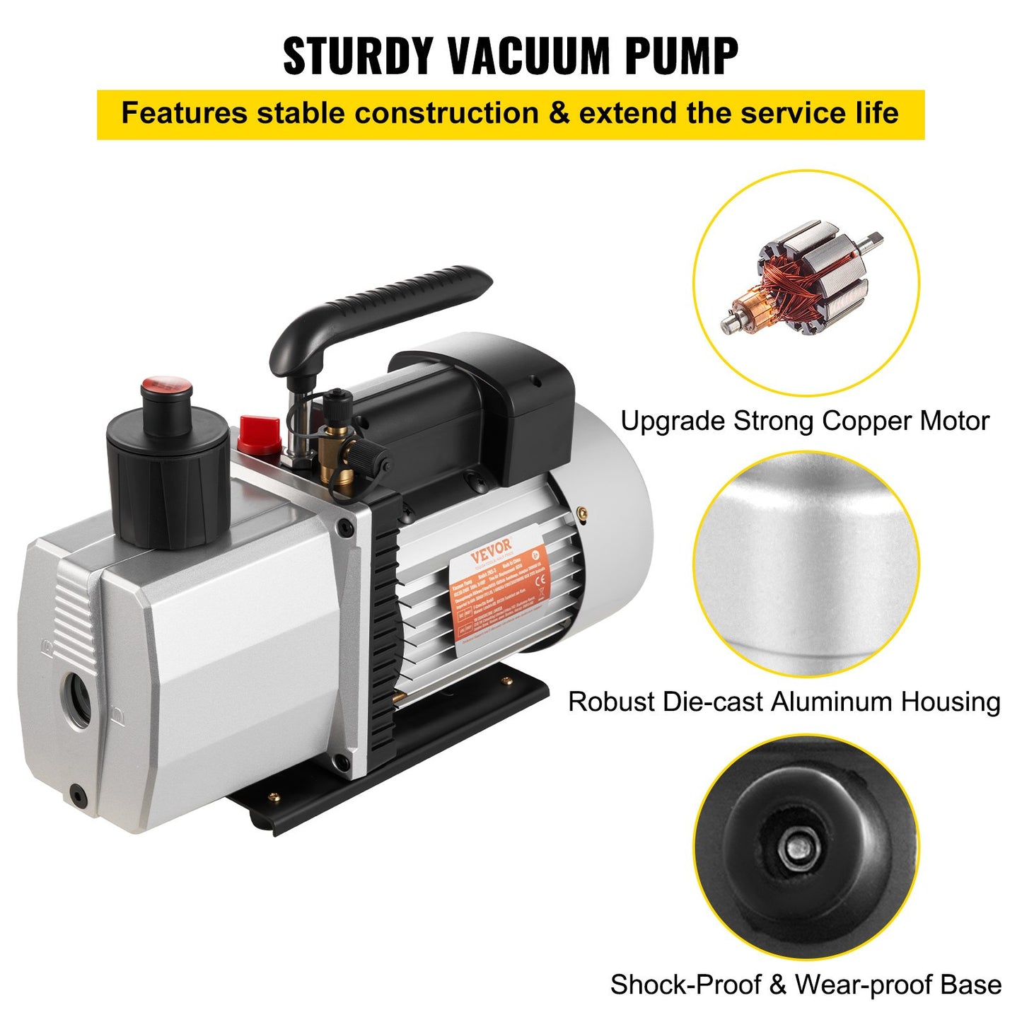 483 L/min(8 CFM) Two-Stage Rotary Vane Professional Vacuum Pump 15 Micron 559W(3/4 HP)