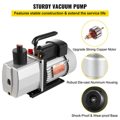 483 L/min(8 CFM) Two-Stage Rotary Vane Professional Vacuum Pump 15 Micron 559W(3/4 HP)