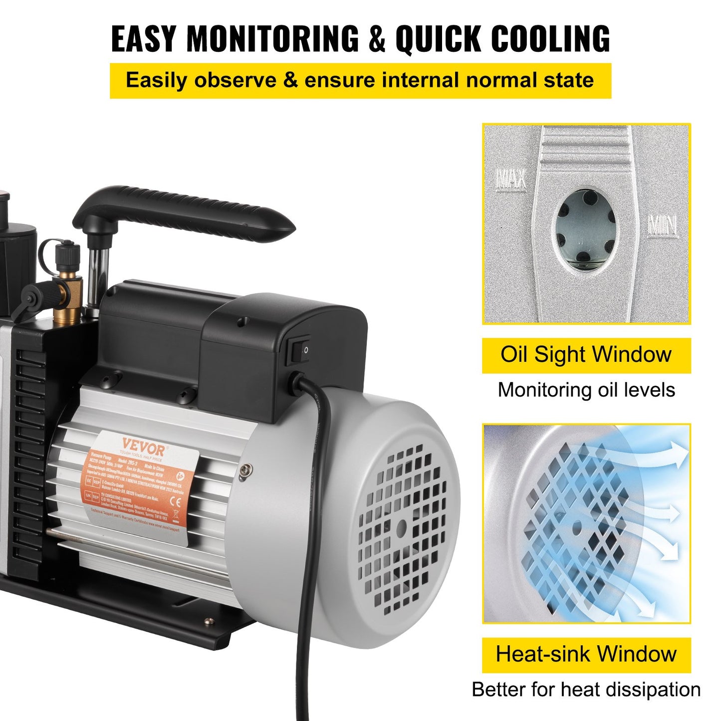 483 L/min(8 CFM) Two-Stage Rotary Vane Professional Vacuum Pump 15 Micron 559W(3/4 HP)