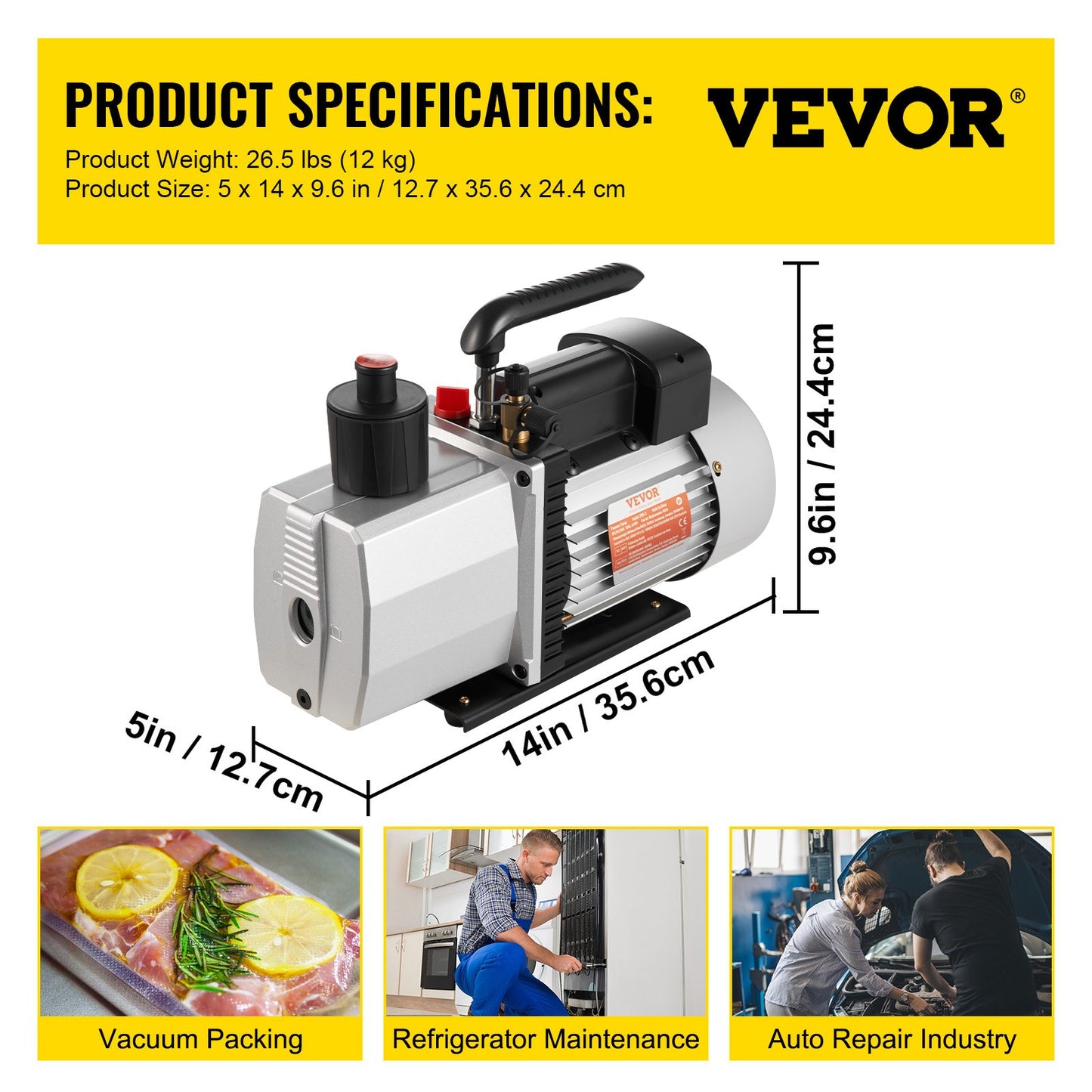 483 L/min(8 CFM) Two-Stage Rotary Vane Professional Vacuum Pump 15 Micron 559W(3/4 HP)