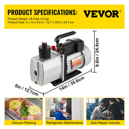483 L/min(8 CFM) Two-Stage Rotary Vane Professional Vacuum Pump 15 Micron 559W(3/4 HP)