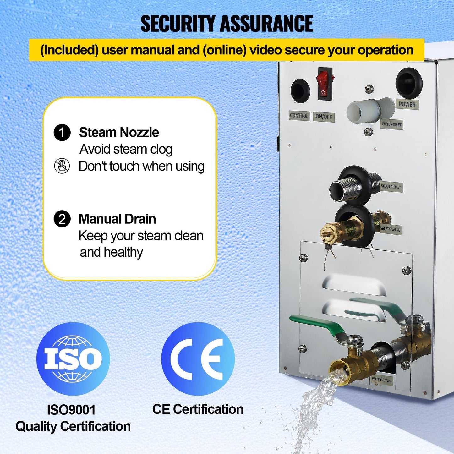 9KW Steam Generator Steam Generator for SPA Room Digital Display Steam Generator 35 ℃-55 ℃ Sauna Steam Generator for Home Commercial Steam Generator kit Steam Bath Generator