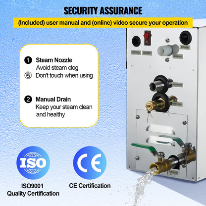 9KW Steam Generator Steam Generator for SPA Room Digital Display Steam Generator 35 ℃-55 ℃ Sauna Steam Generator for Home Commercial Steam Generator kit Steam Bath Generator