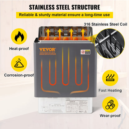 9KW elektrisk torrbastuugn med extern styrenhet i rostfritt stål för 9-13m3 rum