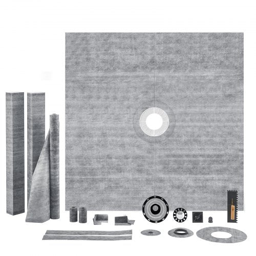 Shower Curb Kit, 1828x1828mm Shower Pan Kit with 50.8mm ABS Central Flange, 101.6mm Stainless Steel Grate, Waterproof Shower Curb & Membrane & Strip, Shower Pan Slope Sticks Fit for Bathroom