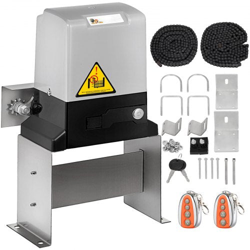 Skjutgrindsöppnare, AC1400 3100LBS, med 2 fjärrkontroller, grindmotorsats för säkerhet, rörelsehastighet 43 fot per minut, elektrisk rullande uppfartsskjutgrindsmotor