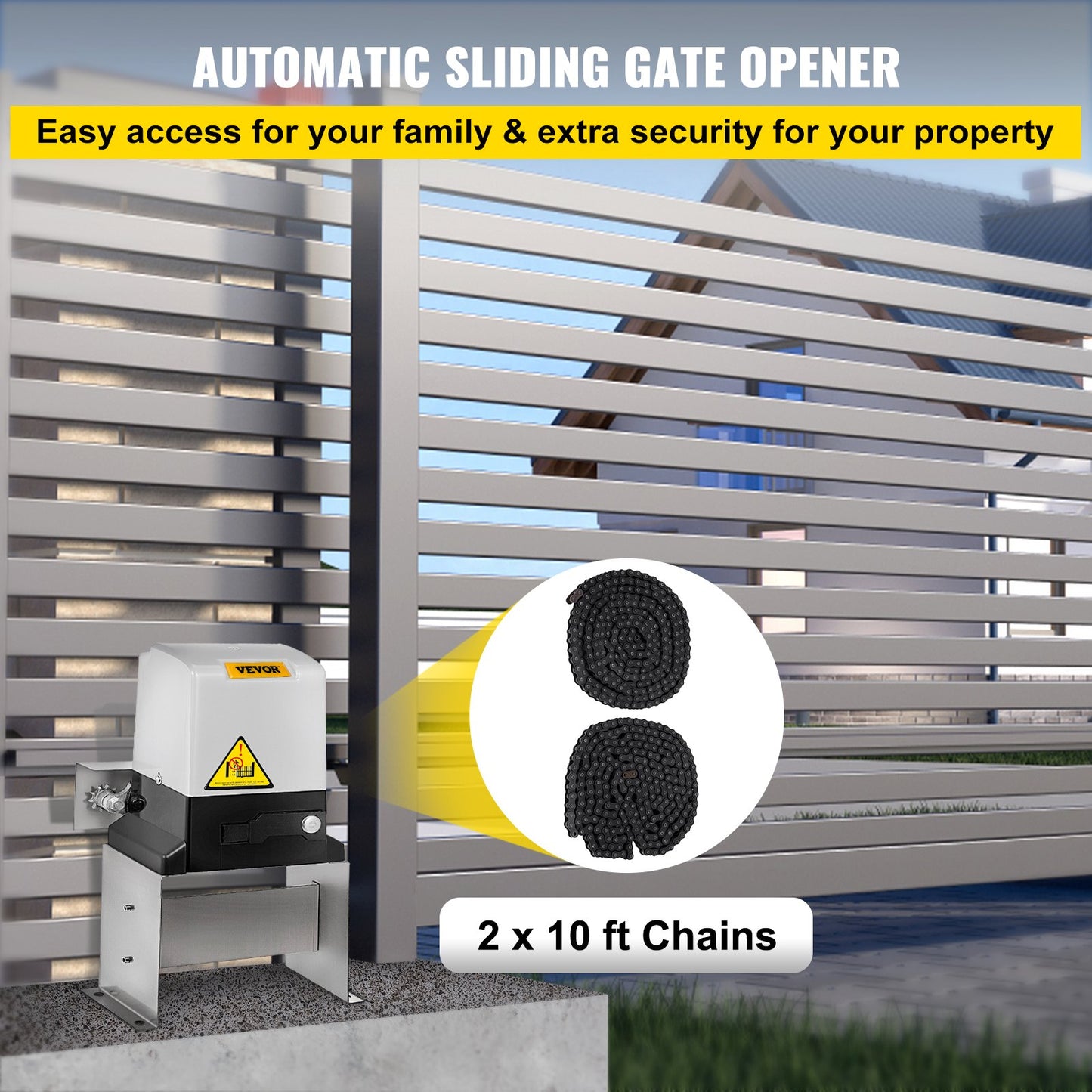 Sliding Gate Opener, AC1400 3100LBS, with 2 Remote Controls, Gate Operator Hardware Kit for Security, Move Speed 43ft Per Min, Electric Rolling Driveway Slide Gate Motor