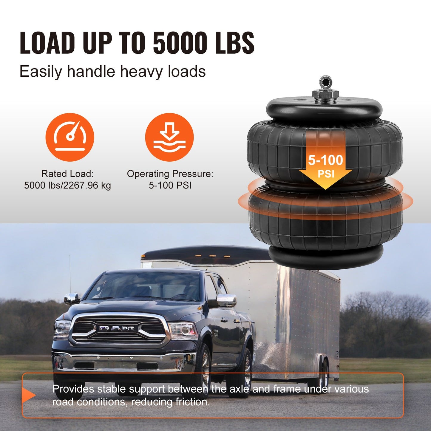 Krockkuddesats, luftfjädringsats kompatibel med 2003-2013 Dodge Ram 2500 4WD, 2003-2018 Dodge Ram 3500 4WD, 5000 lbs lastning, 5 till 100 PSI