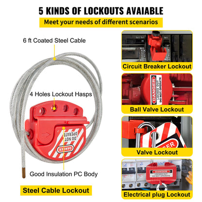 42 PCS Lockout Tagout Kits, Electrical Safety Loto Kit Includes Padlocks, 5 Kinds of Lockouts, Hasps, Tags & Ties, Box, Lockout Safety Tools for Electrical Risk Removal in Industrial, Machinery