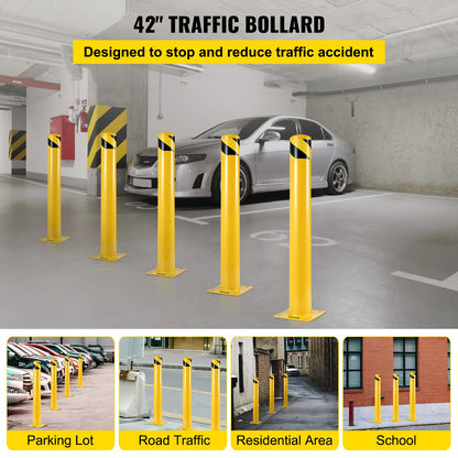 42"x5.5" Safety Bollard, 5-1/2" OD 42" Height Safety Barrier Bollard, Yellow Powder Coat Pipe Steel Safety Barrier, with 4 Free Anchor Bolts, for Traffic-Sensitive Area