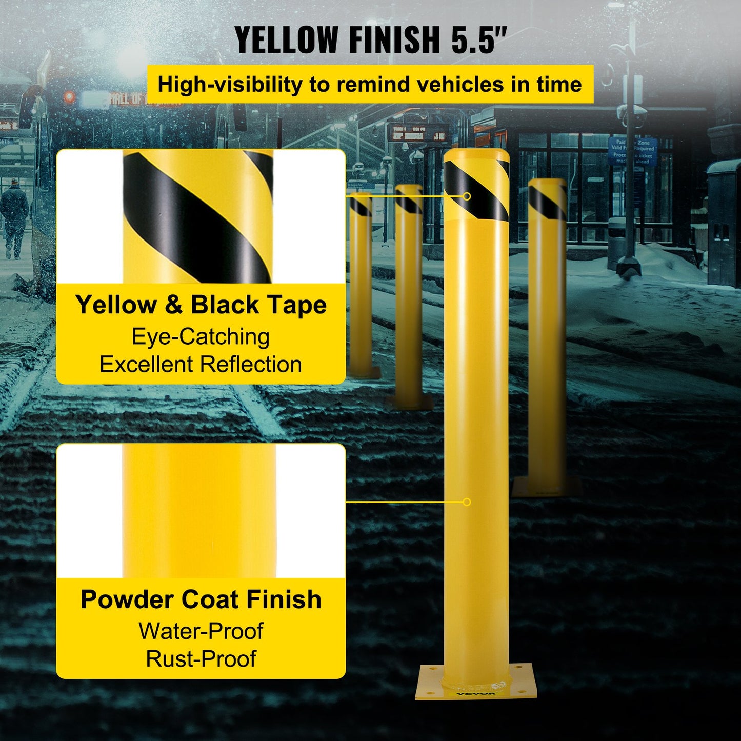42"x5.5" Safety Bollard, 5-1/2" OD 42" Height Safety Barrier Bollard, Yellow Powder Coat Pipe Steel Safety Barrier, with 4 Free Anchor Bolts, for Traffic-Sensitive Area