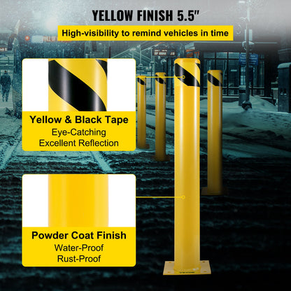 42"x5.5" Safety Bollard, 5-1/2" OD 42" Height Safety Barrier Bollard, Yellow Powder Coat Pipe Steel Safety Barrier, with 4 Free Anchor Bolts, for Traffic-Sensitive Area