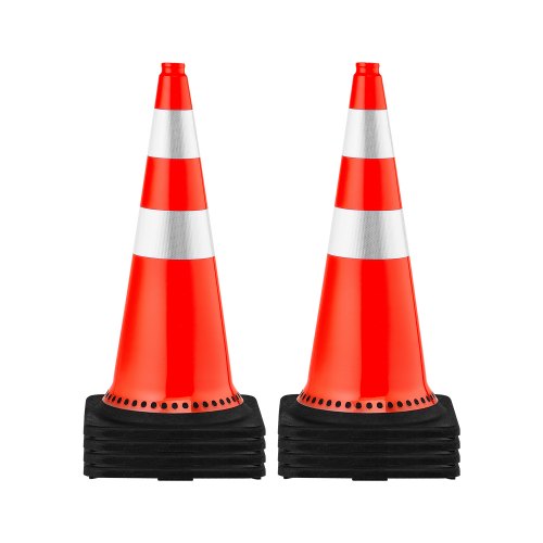 Safety Cones, 8 x 30\" Traffic Cones, PVC Orange Construction Cones, Reflective Collars Traffic Cones with Black Weighted Base Used for Traffic Control, Driveway Road Parking and School Improvem