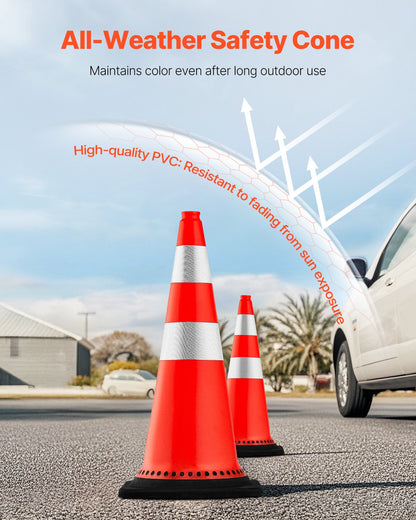 Safety Cones, 8 x 30\" Traffic Cones, PVC Orange Construction Cones, Reflective Collars Traffic Cones with Black Weighted Base Used for Traffic Control, Driveway Road Parking and School Improvem