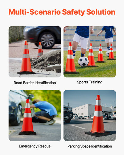 Safety Cones, 8 x 30\" Traffic Cones, PVC Orange Construction Cones, Reflective Collars Traffic Cones with Black Weighted Base Used for Traffic Control, Driveway Road Parking and School Improvem