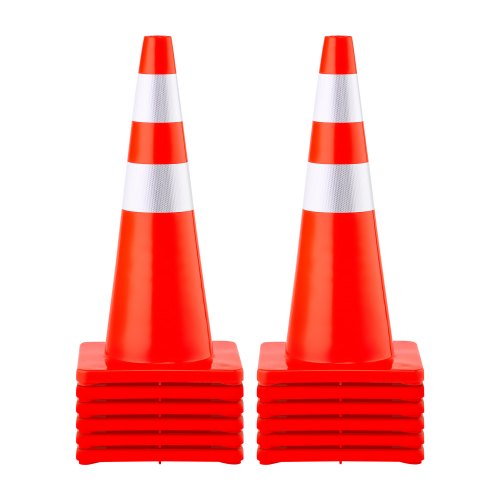 Safety Cones, 28 in/73 cm Height, 12 PCS PVC Orange Traffic Cone with 2 Reflective Collars and Weighted Base, Used for Traffic Control, Driveway Road Parking and School Improvement
