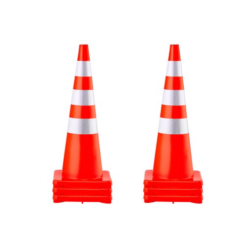 Safety Cones, 6 x 36\" Traffic Cones, PVC Orange Construction Cones, Reflective Collars Traffic Cones with Weighted Base Used for Traffic Control, Driveway Road Parking and School Improvement