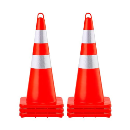 Safety Cones, 6 x 28\" Traffic Cones, PVC Orange Construction Cones, 2 Reflective Collars Traffic Cones with Weighted Base and Hand-Held Ring Used for Traffic Control, Driveway Road Parking