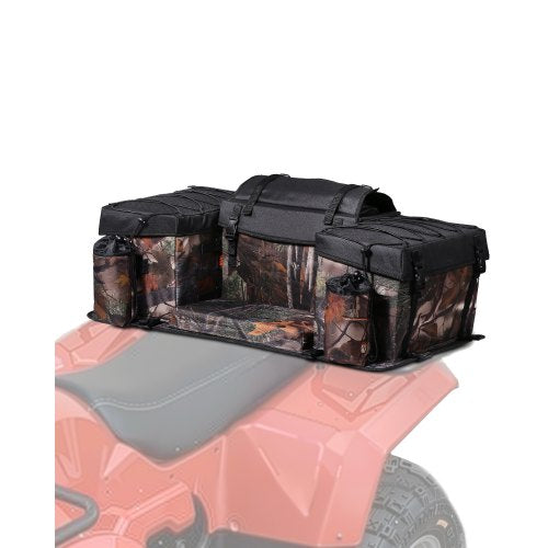 ATV Rear Storage Bag, 68L ATV Rear Cargo Bag with Sponge Seat Cushion & Bottle Holder, 600D Oxford Cloth Storage Rear Rack Seat Bag Fit Most ATVs with Rear Rack, Compatible with ATV, UTV, Can-Am