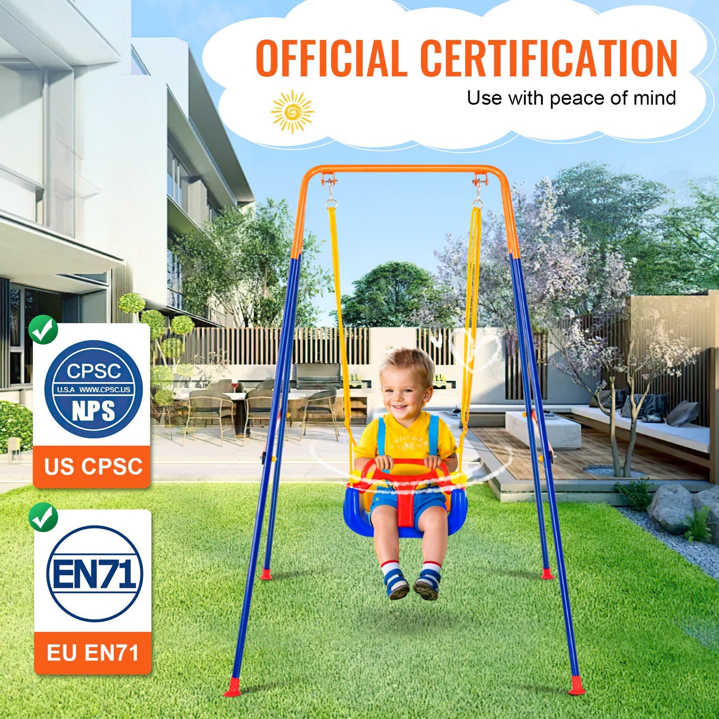 Swing Sets for Backyard, 3-in-1 Toddler Swing Set with 4 Sandbags, Foldable Metal Stand, Easy to Assemble, Swingset Indoor/Outdoor for Kids 3-6 Years, Youth 6-10 Years and Teenagers 10+