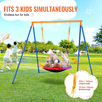 Swing Sets for Backyard, 440lbs Load Capacity Swing Set, 40" Saucer Swing Seat with Heavy Duty A-Frame Metal Swing Stand and Adjustable Rope, Easy to Assemble, Swingset Outdoor for Kids