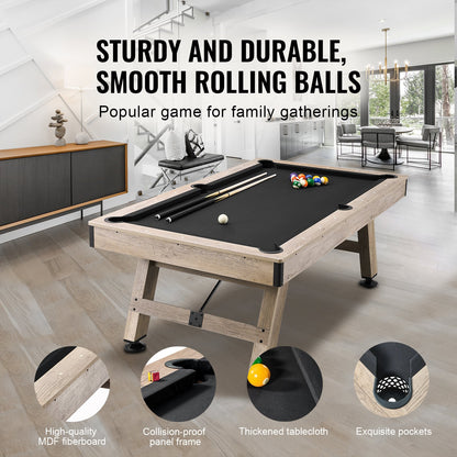 Billiards Table, 7 ft Pool Table, Adjust Legs Stable Billiards Table, Pool Table Set Includes Balls, Cues, Chalks and Brush, Wood Color with Black Cloth, Perfect for Family Game Room Kids Adults
